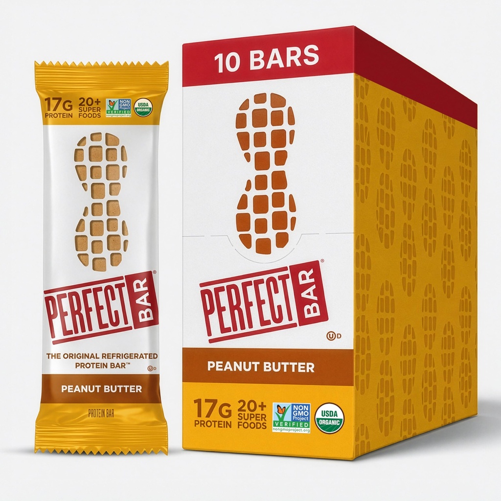 Täydellinen baari, maapähkinävoi proteiinipatukka, korkea proteiini, orgaaninen, gluteeniton, soijaton, ei GMO, ei sokerialkoholia, 2.5 Ounce Bar, 10 kreivi