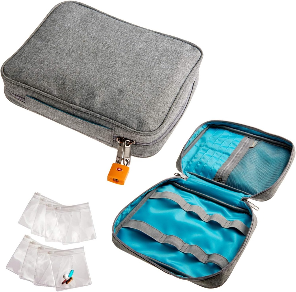 Smooth Trip Medicine Storage Bag och Medication Bottle Organizer - Slash-Resistant Medical Travel Bag med Food Grade Reusable Pill Pouches - Slim Design Fits i Carry-ons, Totes och Backpacks