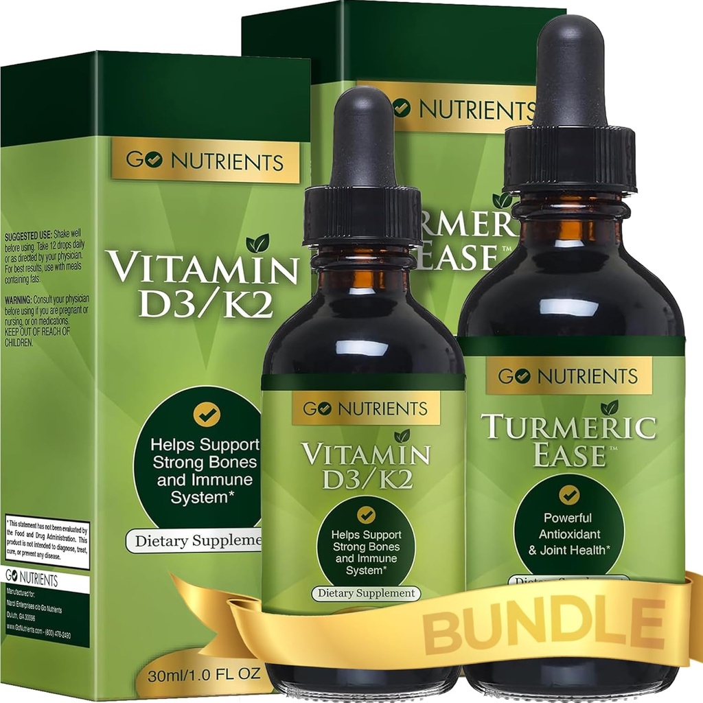 Go Nutrients Liquid D3-vitamiini K2 (MK-7) Drops & Turmeric Ease ... Terve, & Helppo ottaa Liquid Turmeeric uute Black Pepper & Ginger, Turmeric Curcumin Liquid Extract