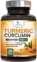 Gurkmeja Curcumin Supplement 2600mg - 95% Curcuminoids med organisk gurkmeja & BioPerine Black Pepper Extract för bästa Absorption, Natural Vegan Joint Support, Non-GMO, Bottled i USA - 240 kapslar