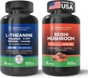 Reishi Mushroom Supplement Cordyceps + L Theanine 200mg, magnesium, 5-HTP & melatoniini uni, Focus & Mood tuki
