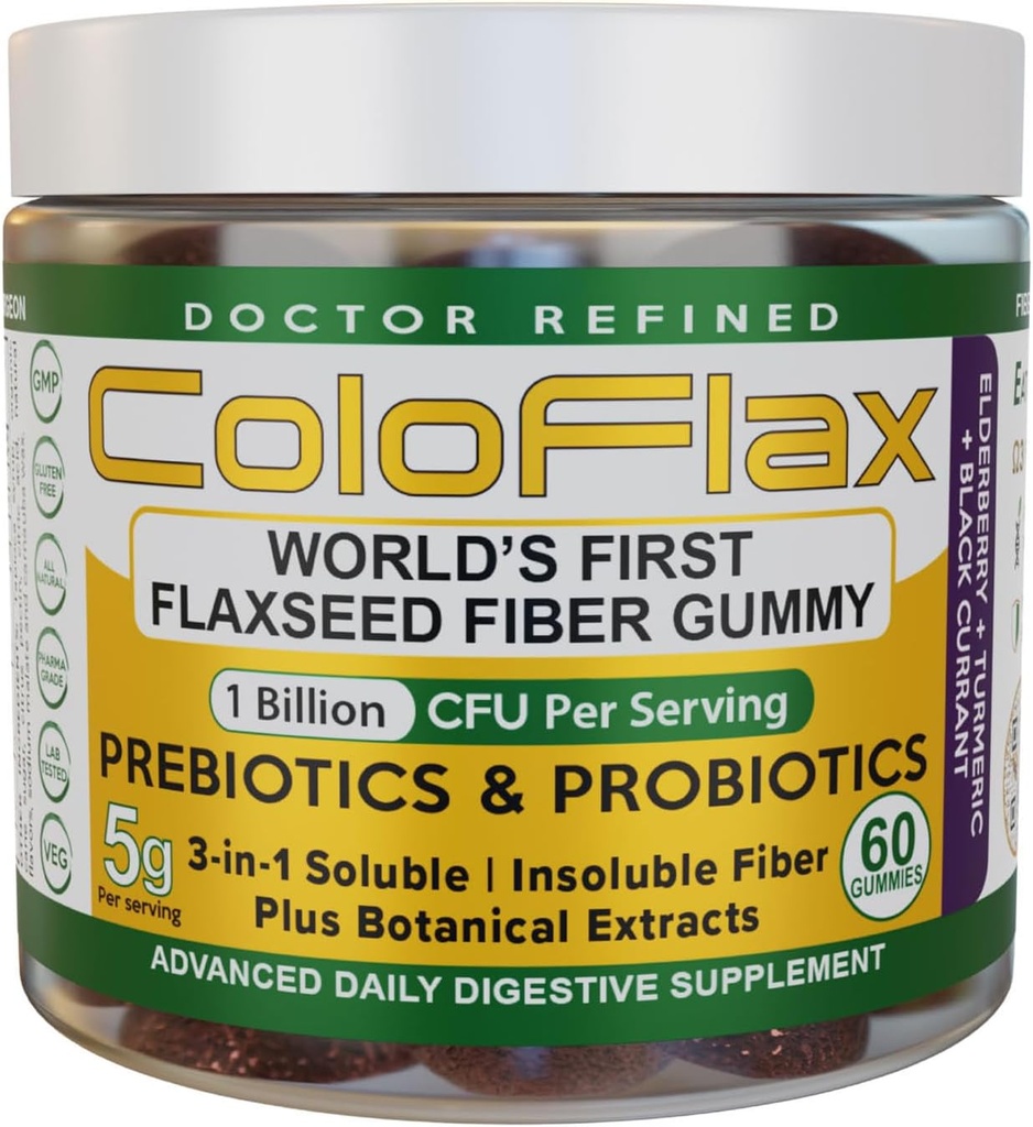 Organic Flaxseed Fiber + Probiotic Gummies | Förstoppningshjälp och reglering utan krampen för vuxna, lösliga och olösliga Triple-Fiber Vegan Gummies - 30 portioner