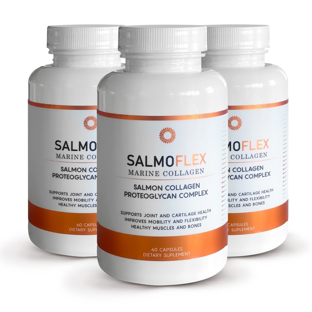 VITASEI Salmoflex Marine Collagen Peptides with Hyaluronic Acid ja C-vitamiini, D, E - Salmon Collagen Supplement for Bone and Joint - Hiukset, iho ja kynnet Vitamiineja - 60 kapselia (Pack of 3)