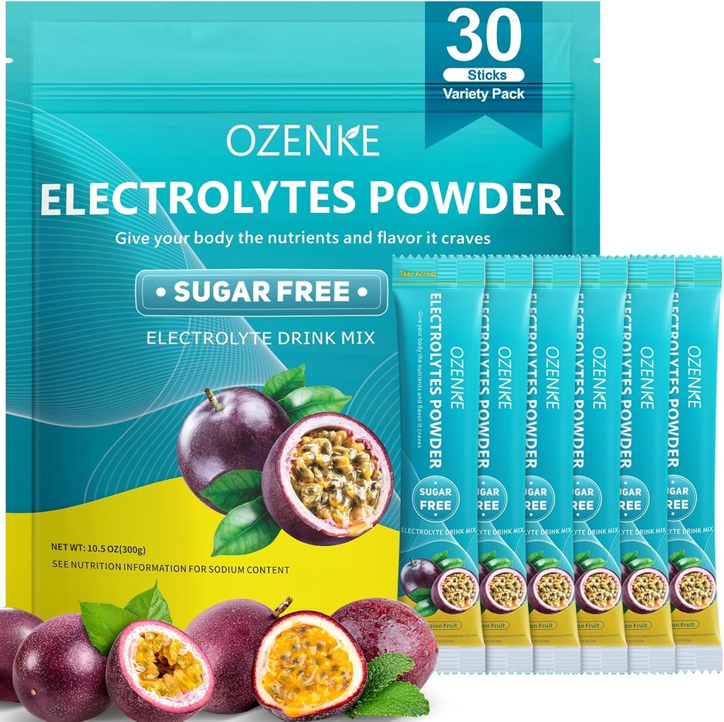 Elektrolyytit Powder Packets, 30 Sticks Hydration Packets Sugar Free, Electrolyte Drink Mix Kannettava Elektrolyytti Packets for Rapid Hydration, 0 Sokeri & 0 Kalorie, Passion Fruit Flavor