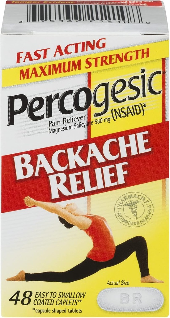 Perkogic Backache Relievent Pain Reliever, Maksimi Vahvuus, 48 tablettia (2 pakkaus)