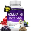Resveratrol täydentää 1800 mg antioksidantti Complex - Erittäin potent Natural Trans-Resveratrol pillereitä terveenä ikääntyminen, yleinen terveys tuki, immuunijärjestelmä, aivojen toiminta, miesten naisten, 90 kapselia