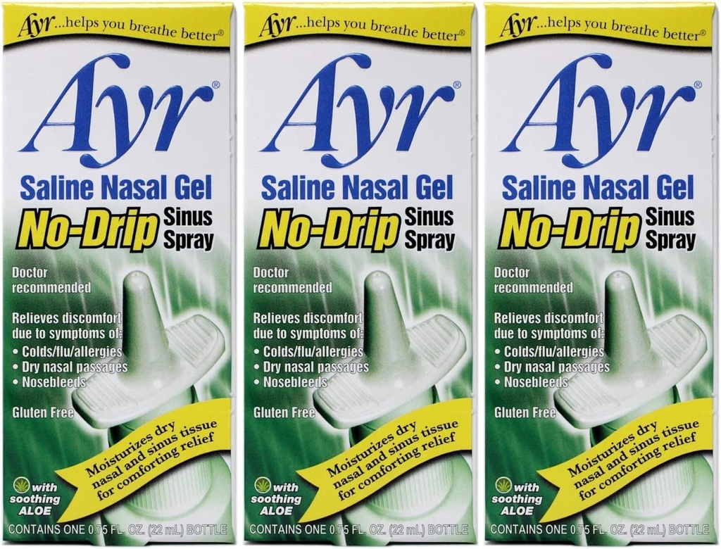 Ayr Saline Nasal Gel No-Drip Sinus Spray, 0,75 Fl Oz (paketti 3)