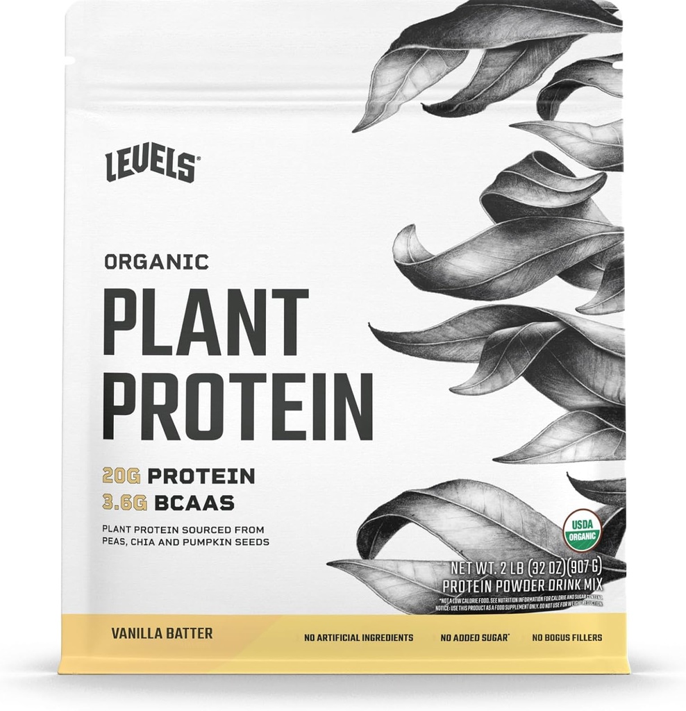 Nivåer Organic Plant Protein, 20G Protein, Inga Konstgjorda, Vanilla Batter, 2LB