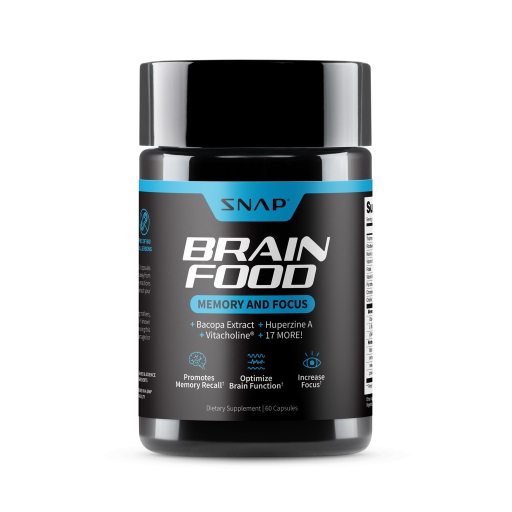 Snap lisäravinteet Aivojen Booster Nootropic lisäravinteet muistia, keskittyä ja selkeyttä, Bacopa Extract, Ginkgo Biloba, 60 kapselia