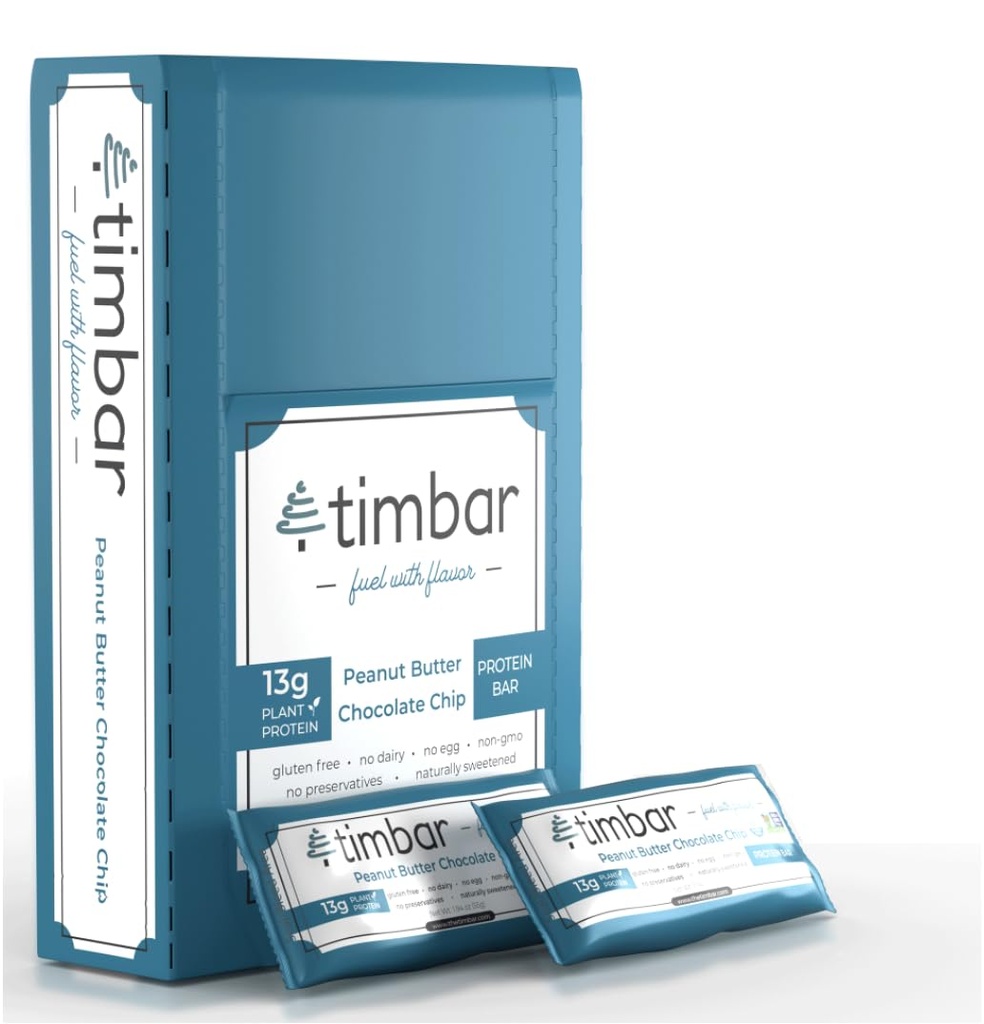 timbar Protein Bars 12 Pack ... Kasvipohjainen... Energia- japähkinäpatukat, joissa on 13 g proteiinia... Gluteeniton, ei-muuntogeeninen, maidoton, terve välipala ja ateriankorvike (12 pakkausta, maapähkinävoi)