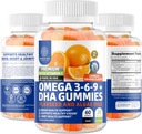 N1N Premium Omega 3 6 9 + DHA Gummies [Vegaani, kasvipohjainen] luonnollinen aivot, immuniteetti ja yhteinen terveys tuki C-vitamiini, 60 Gummies