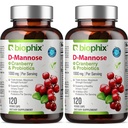 biophix D-Mannose 1000mg kapslar med Cranberry & Probiotics - D Mannose Supplements for Women - D-Mannose piller för urinvägs- och blåsans hälsostöd - Digestive Well-Being - 120 Vcaps 2 Pack