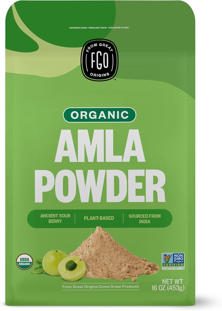 FGO Organic Amla Powder (Amalaki), 100% Raw från Indien, 16oz (Pack av 1)