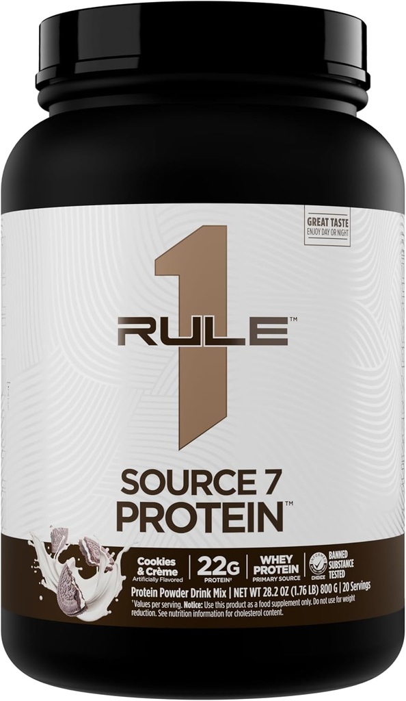 Sääntö 1 Lähde 7 Protein Decadent Flavor, Velvety Smooth Texture, 22g Anytime Protein, ja 10g Luonnollisesti EAA per tarjoilu 7 Premium Lähteet (1,8 punta*, Evästeet & Cream)