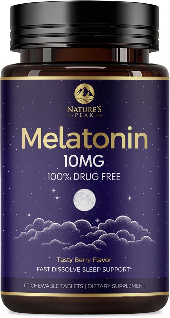 Melatoniini 10 mg nopea liuotus lisäravinteet, unilääkettä lisäravinteet aikuisille - Extra Strength 10 mg melatoniinitabletti lepoinen uni tuki, mansikka maku, sokerivapaa non-GMO - 60 päivän tarjonta