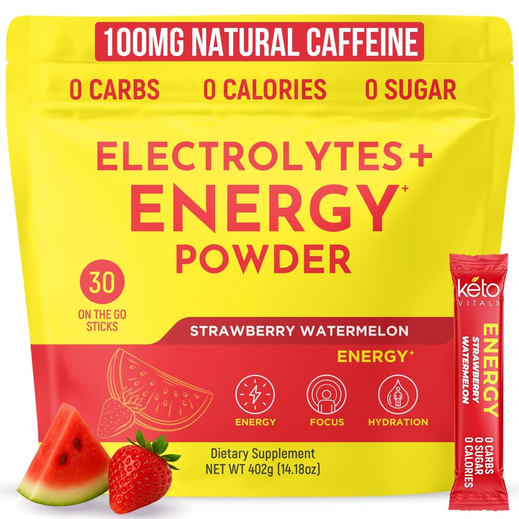 Keto Vitals Electrolyte Energy Drink Powder Packets - Electrolyte Supplement för energi och rehydrering - jordgubbsvattenmelon Keto Powder Packets, 30 Count