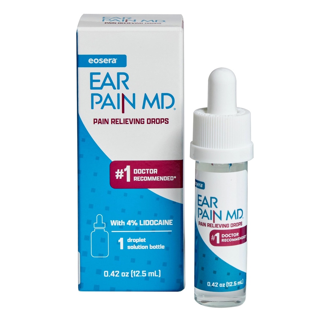 Eosera Ear Pain MD® - 4% Lidocaine Ear Drops för maximal styrka smärtlindring - Fast-Acting, Numbing Earache Behandling för vuxna och barn (12.5 ml)