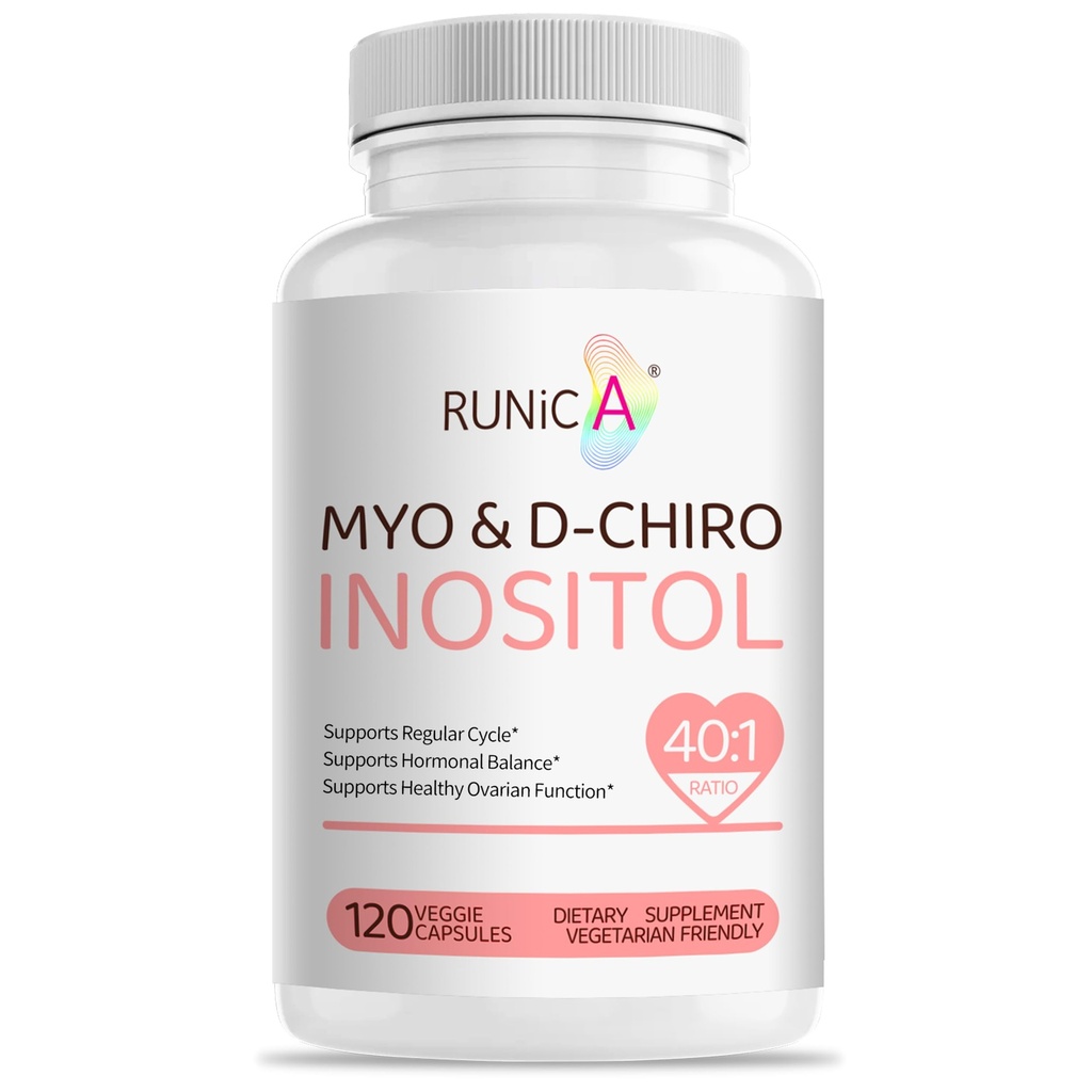 Myo-Inositol & D-Chiro Inositol täydennysosa naisille - Ihanteellinen 40:1 suhde -Tuki Hormoni Balance & Hedelmällisyys & Munasarja terveys - Vegaani jauhe kapselit - 120 kapselia 30 päivän toimitus