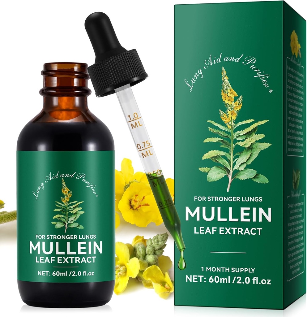 Mullein Leaf Extract, Mullein Drops for Lungs, Natural Cleanse,Mullein Leaf Liquid Extract Supplement, kasvissyöjä Healthy Lifestyle,2 FL OZ
