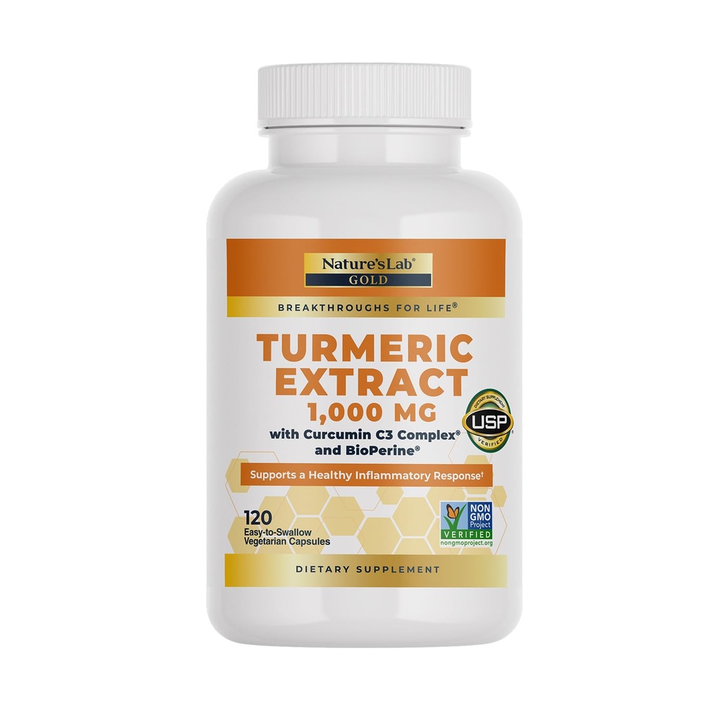 Naturens Lab Turmeric Curcumin C3 Complex 1000mg - Turmeric Extract 1000mg & BioPerine 5mg Standardiserad till 95%, främjar kardiovaskulär, immun, gemensam, hudhälsa - 120 kapslar (60 dag leverans)
