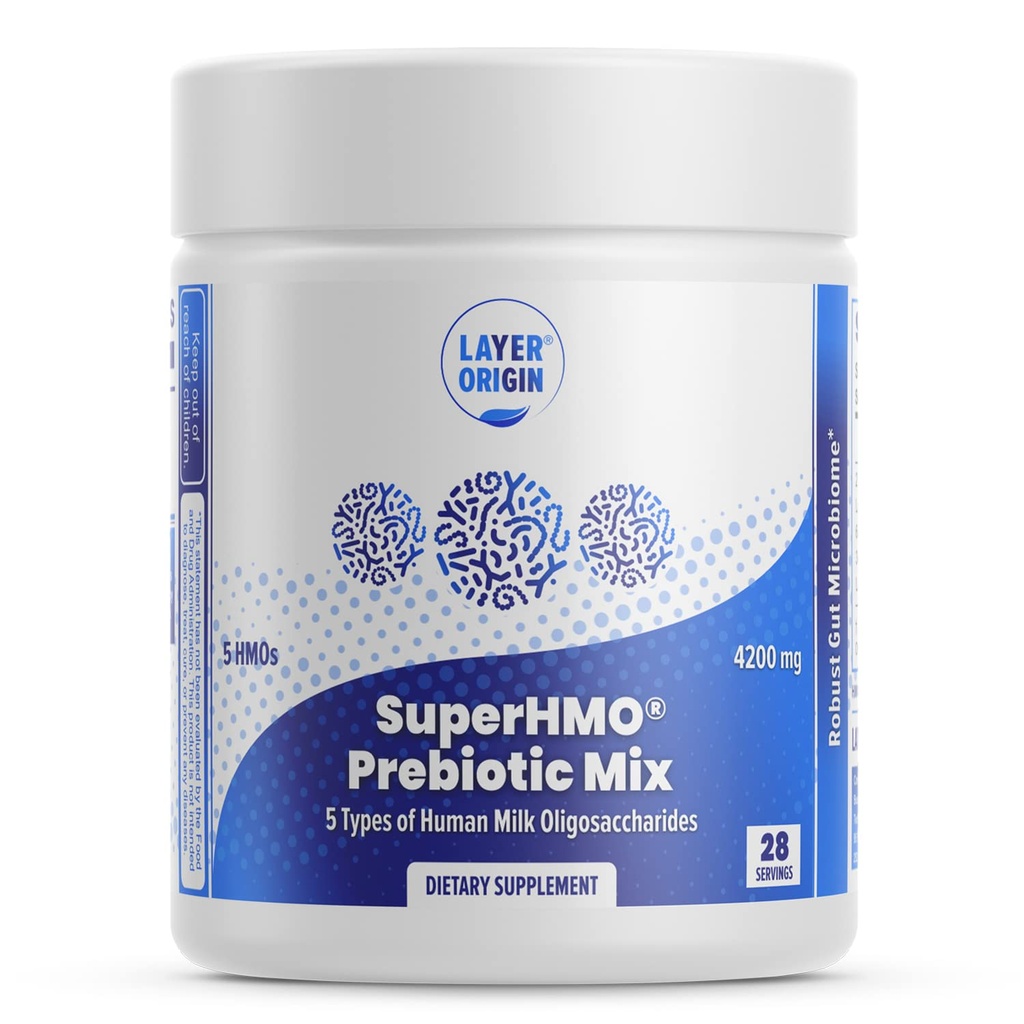 Layer Origin SuperHMO Prebiotic Mix med 5-HMO Prebiotic Fiber för Gut, Digestion, Hjärnhälsa - Pulver, 28 portioner