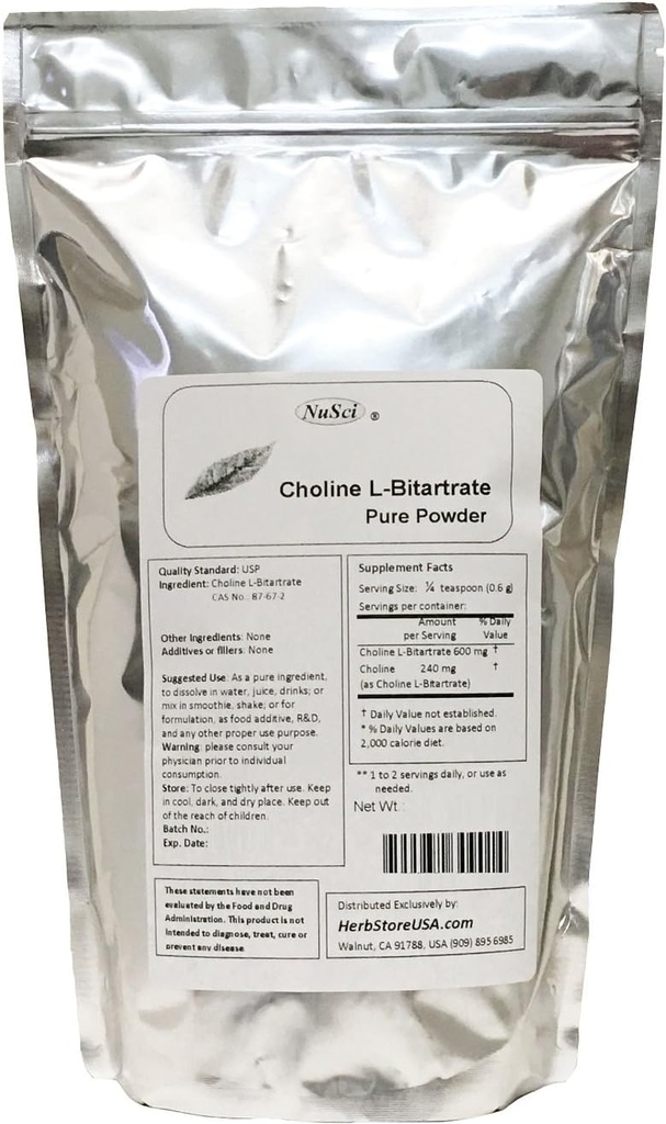 Kolin L-Bitartrate Pure Powder Smart Nutrient (250g (8,8 oz))