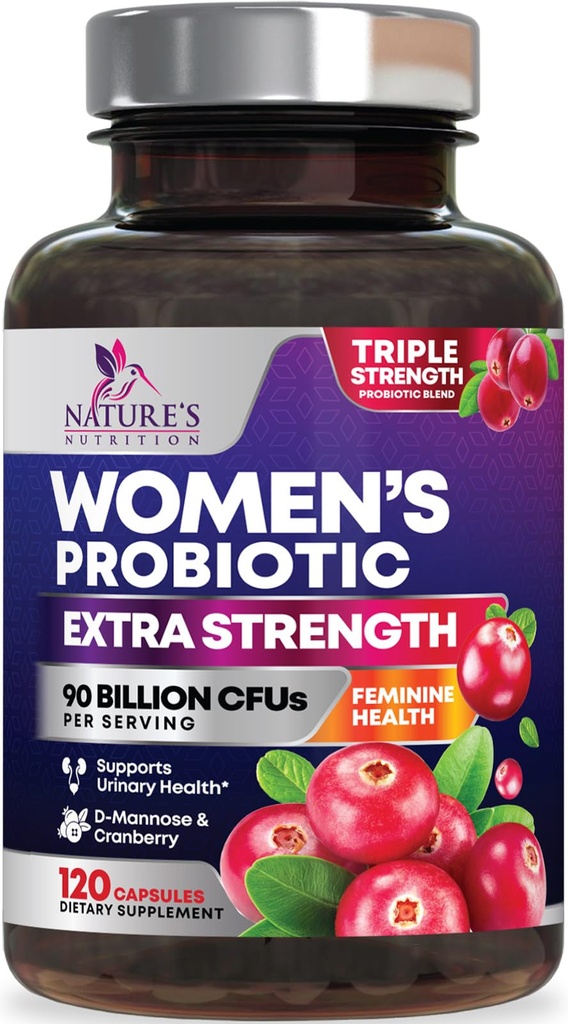Probiotika för kvinnor Digestive Health Support - 90 miljarder CFU Women's Probiotic, 16 Strains, Cranberry, Vaginal Probiotic med prebiotika, PH, Immune, Urinary och Feminine Health Support, 120 kapslar