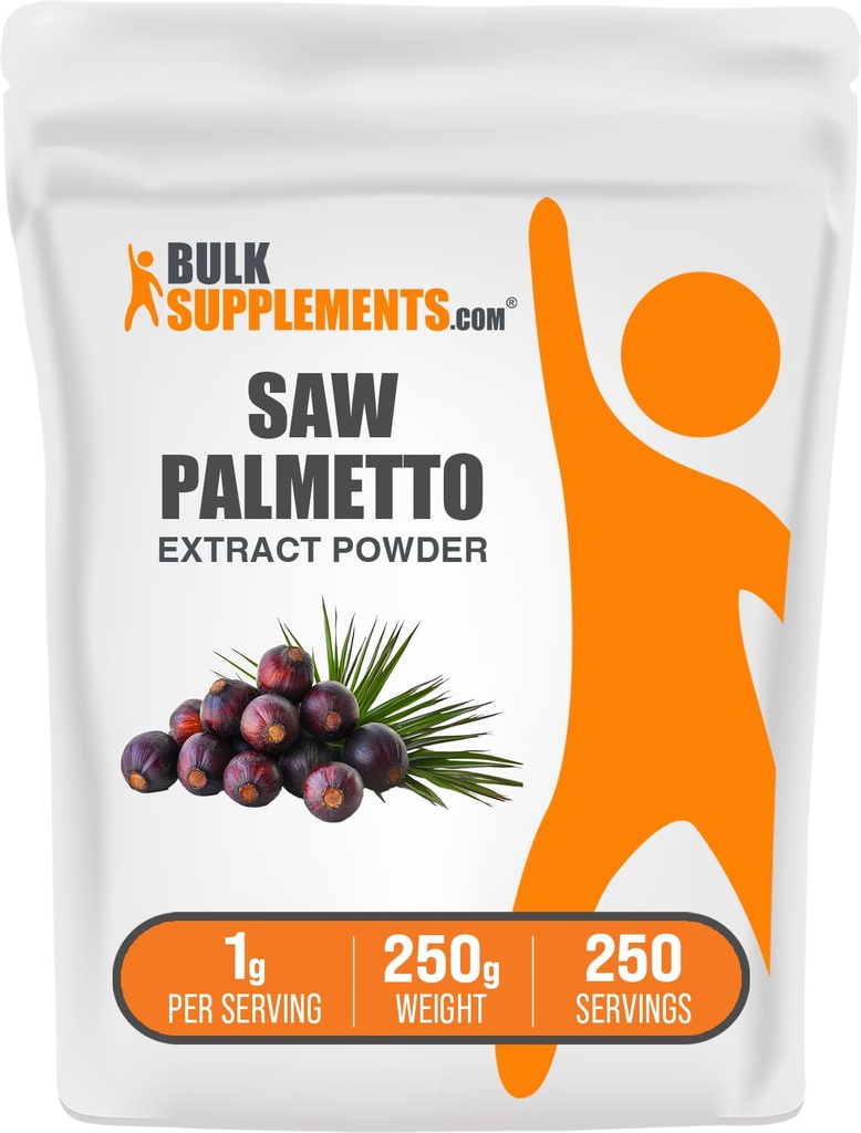 BulkSupplements.com Saw Palmetto Extract Powder - Serenoa Repens, Saw Palmetto Supplement, Herbal Supplement - Vegan & Gluteeniton, 1 g per Serving, 250g (8.8 oz) (Pack of 1)