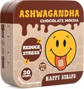 Happy Strips Organic Ashwagandha KSM 66 & GABA för stressavlastning, lugn, sömn - Fast-Acting & Rapid-Dissolving, Chocolate Mocha smaksatt, organisk, Vegan, sockerfri - 30 greve