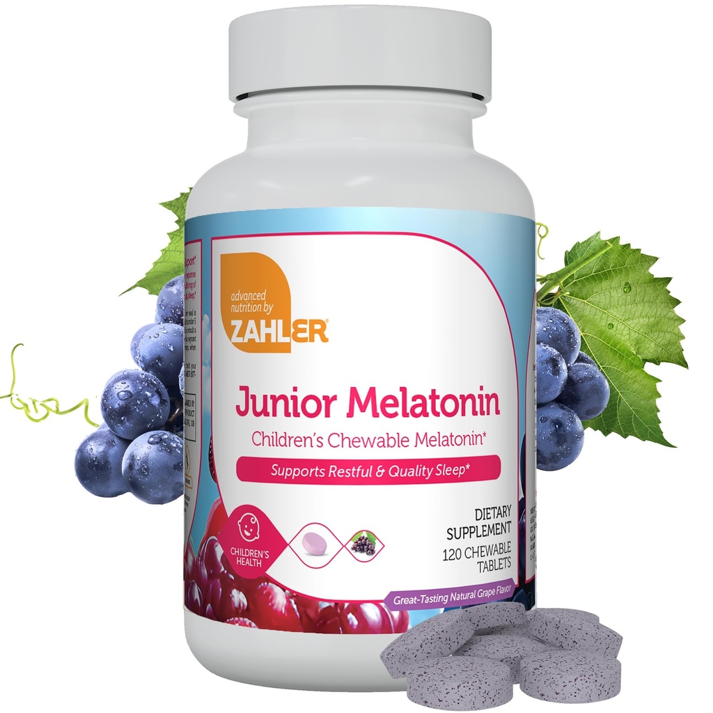Zahler 1MG Lasten melatoniini lapsille - uni tuki ja laatu Lepo ikäisille 4+ herkullinen luonnon viinirypäleen maku - Non GMO Kosher Pieni annos lapsille Melatoniini 1 MG (120)