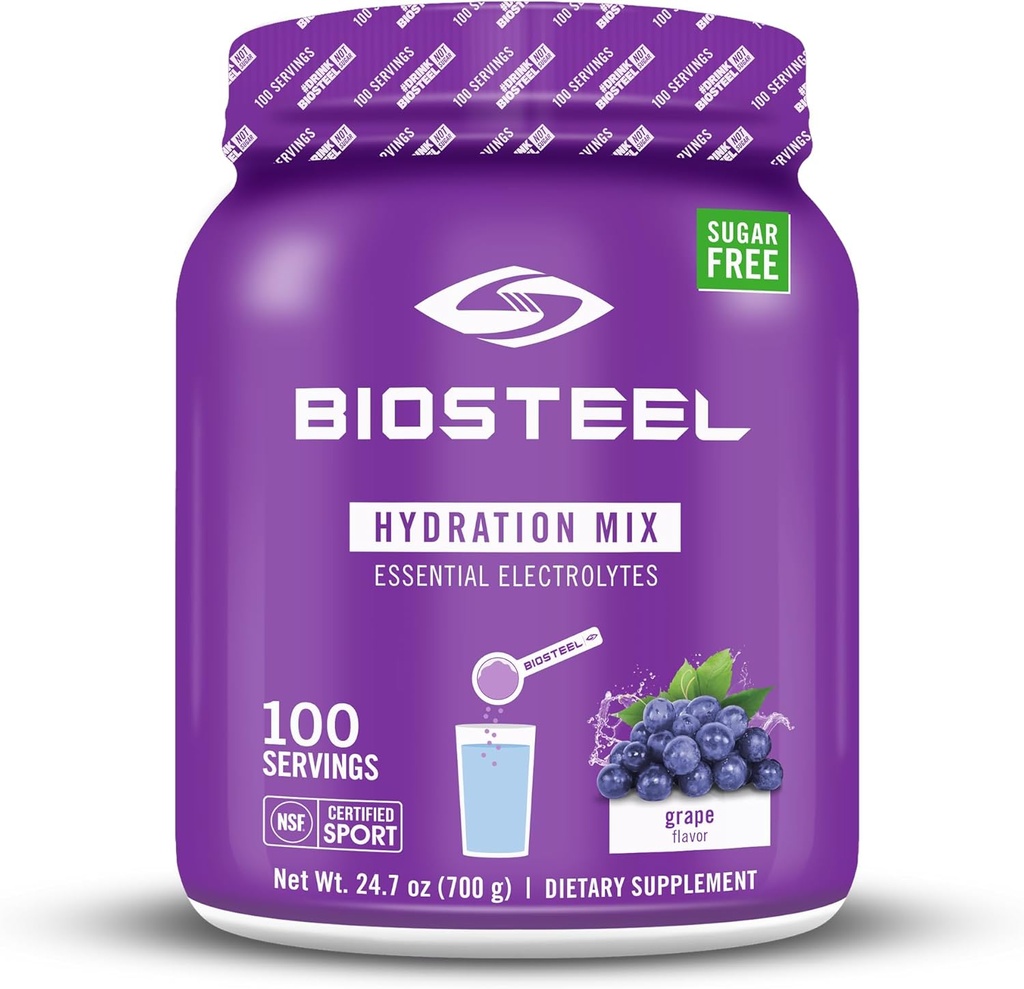 BioSteel Zero Sugar Hydration Mix, Maukas nesteytys 5 Essential Elektrolyyttejä, Rypälemaku, 100 tarjoilua per Tub