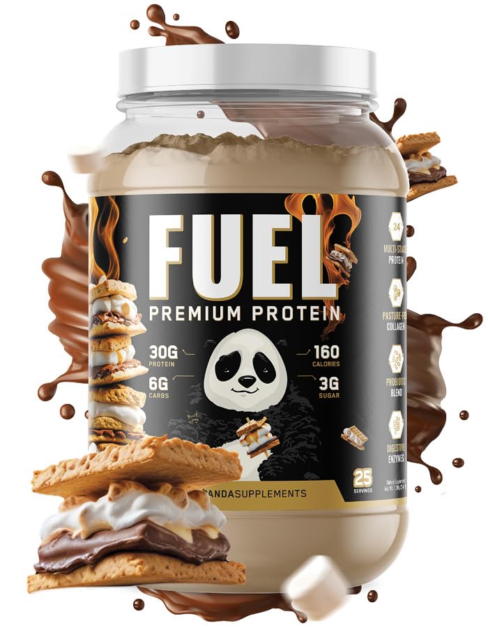 Maanalainen Bio Labs Panda Fuel Premium Protein Whey,Hydrolyzed Collagen, Casein,Probiootit, Entsyymit, Keto Friendly,Aikajulkaisu, 25 Palvelua (2,5 punta, Campfire S'Mores)