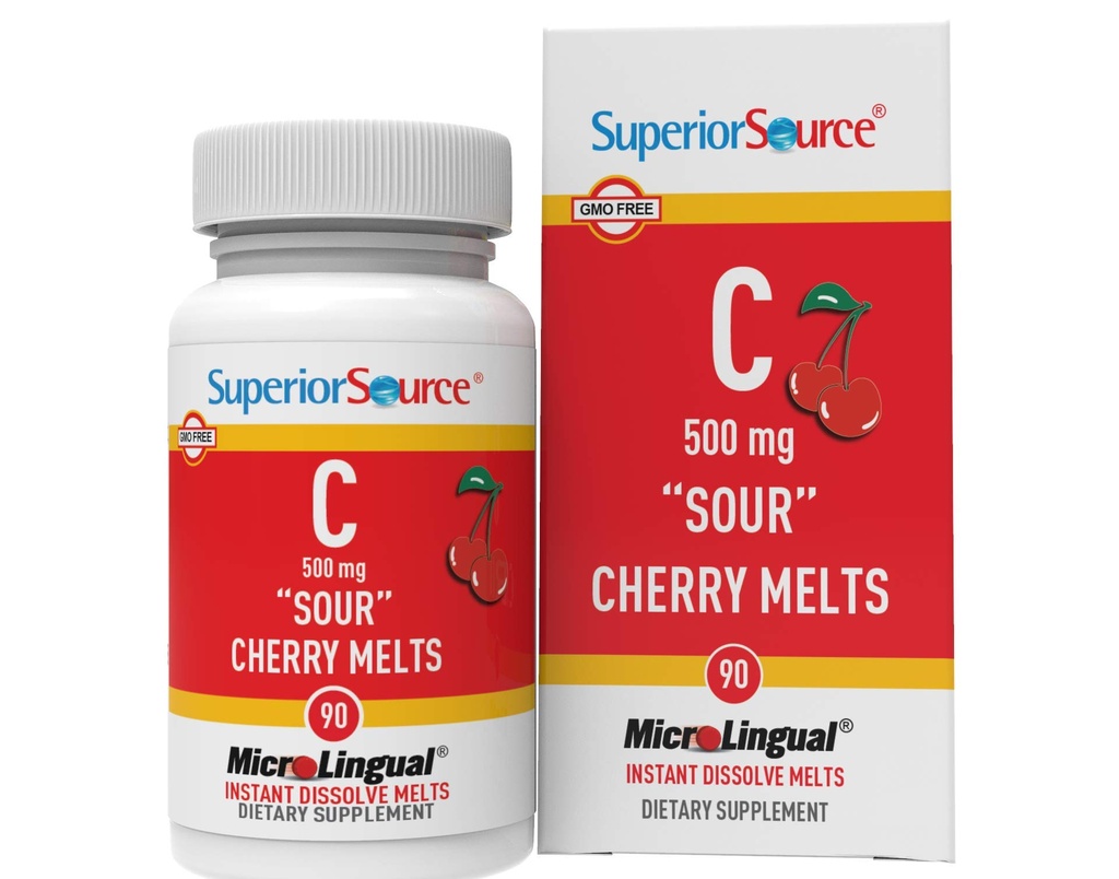 Superior Source C-vitamiini 500 mg hapan kirsikka sulaa - Päivittäinen vitamiini täydentää tukee immuuni terveyttä - C-vitamiinia Formula Aids Cell Health - 90 sublingual dissolving tabletteja