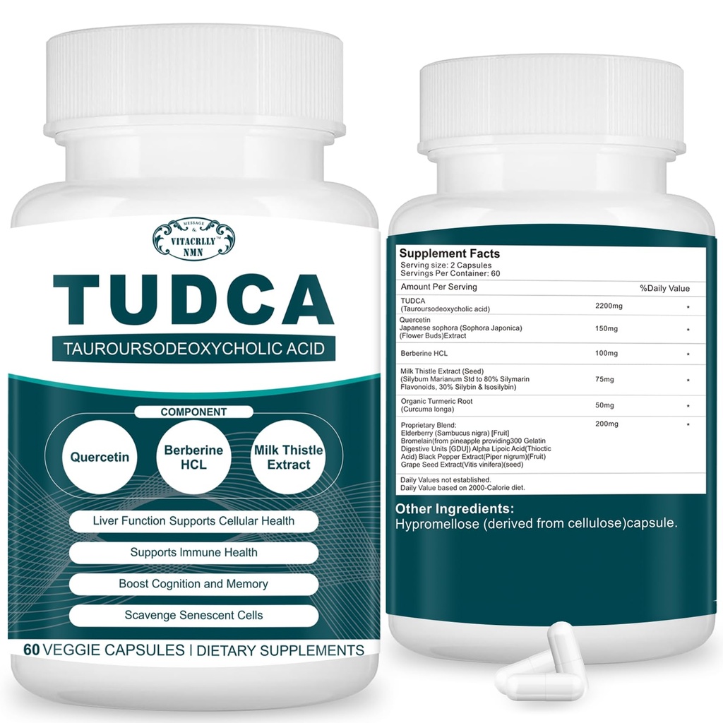 2200MG TUDCA lisäravinteet - Bile Salts Supplement Complex maksan detox & Cleanse, Sappirakon Cleanse, Ruoansulatuskanavan 60 kapselia