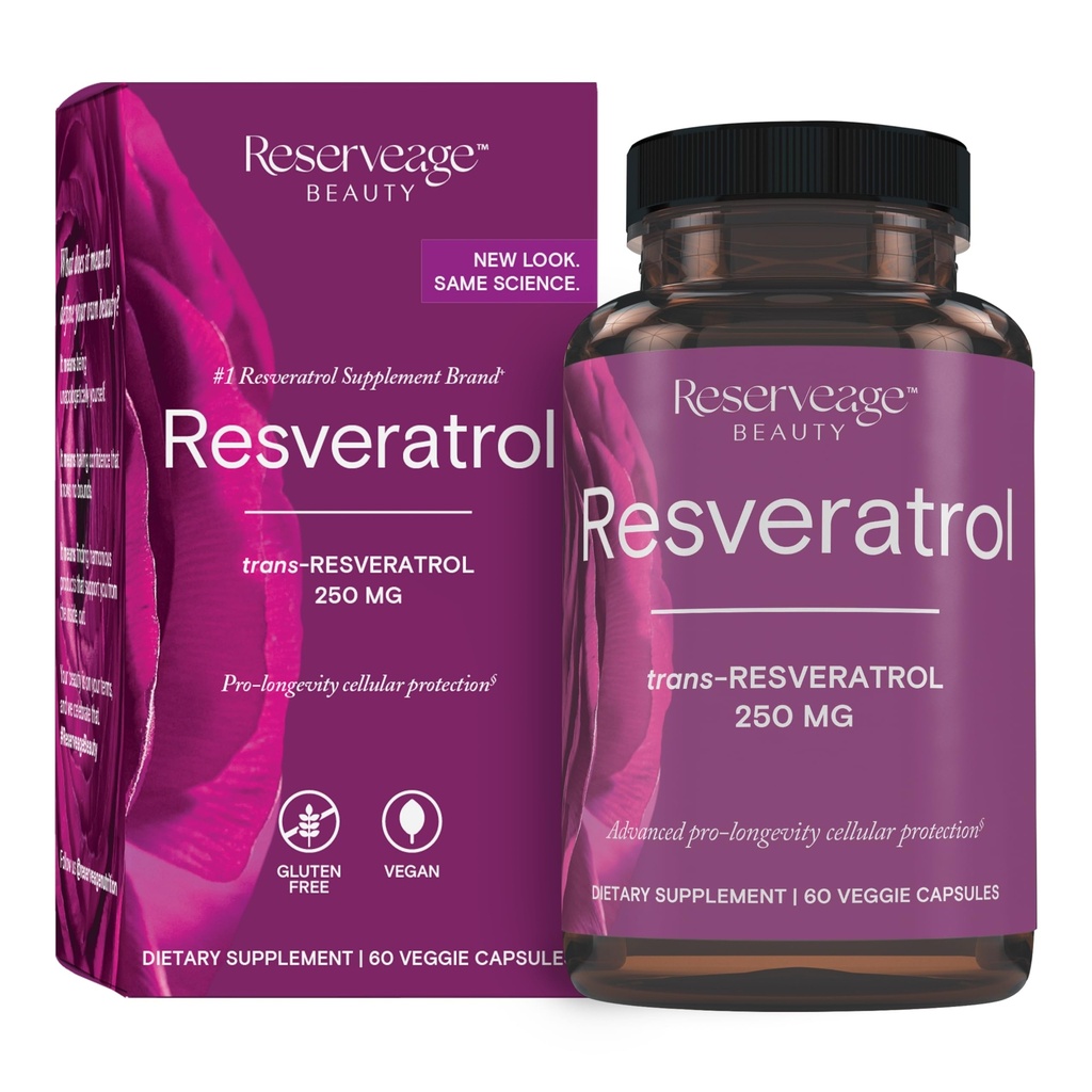 Reservation Beauty Resveratrol 250 mg - Bästa Trans-Resveratrol - Vegan Antioxidant Supplement för cellulär och hjärthälsa - hjälper hälsosam åldrande och immunhälsa - 60 vegetabiliska kapslar