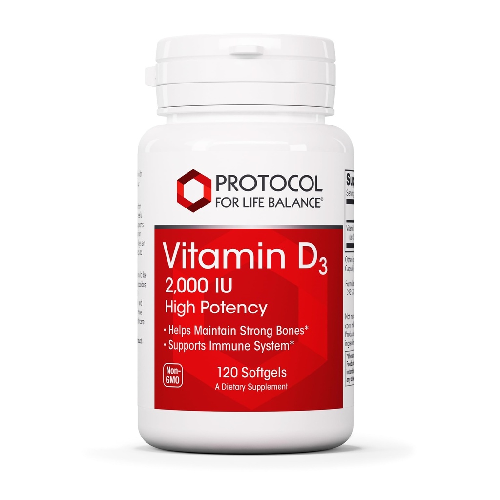 Protocol D3-vitamiini 2 000 IU - Immuunituki, terveet luut ja hampaat - 120 Softgels