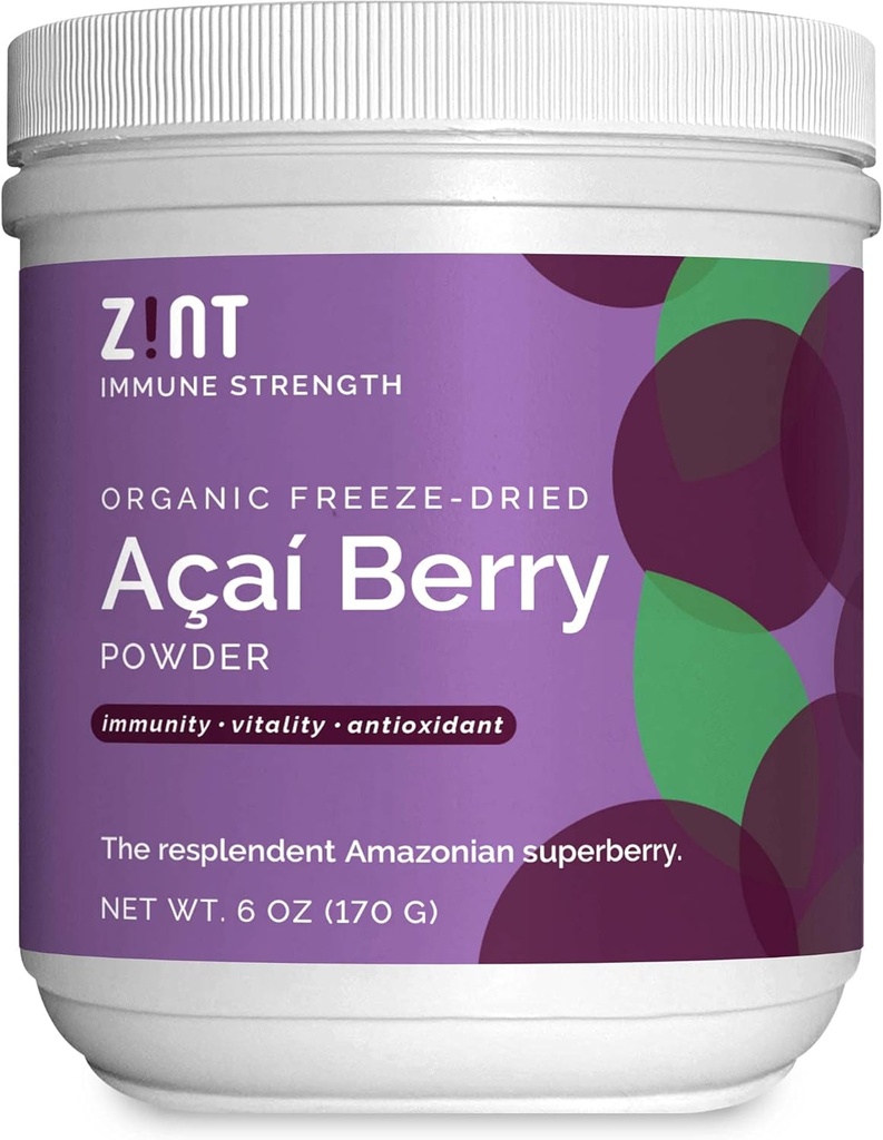 Zint Acai Powder Organic: Raw Freeze Kuivattu Acai Brasilian koko marja - Immuunituki - Superfood Vegan Plant Protein Acai Bowls, Smoothies & Cleanse Shakes, 6 oz