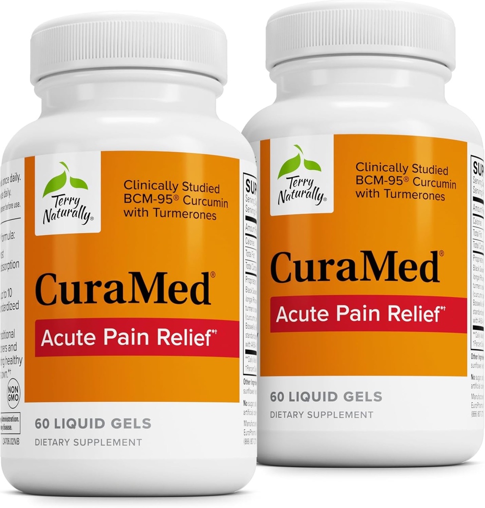 Terry Luonnollisesti CuraMed Akuutti kivunlievitys - täydentää BCM-95 Curcumin & BOS-10 Boswellia - Black Seesam Seed Oil tukea lievittää satunnaista epämukavuutta - 60 nestemäistä geeliä (paketti 2)