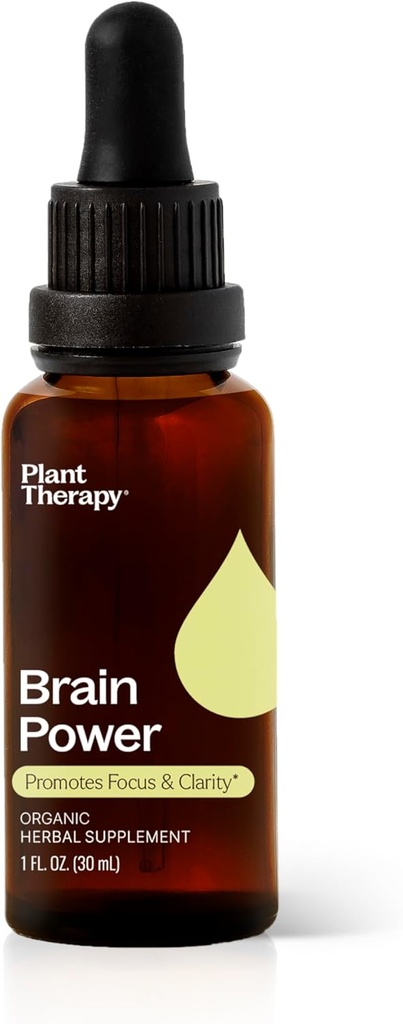 Plant Therapy Organic Brain Power Tincture 30 ml (1 oz) Tukee Brain Focus & Clarity, auttaa mielenterveys & muistia, Brain Boost täydentää täynnä etuja