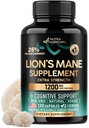 Lions Mane Supplement Capsules - Organic Lions Mane - Made in USA - Fruitting Bodies Extract - 1200 mg, 25% Polysakkaridit - Muisti & Focus Support - Kuten Lions Powder - 120 kapselia, 2 kuukauden toimitus