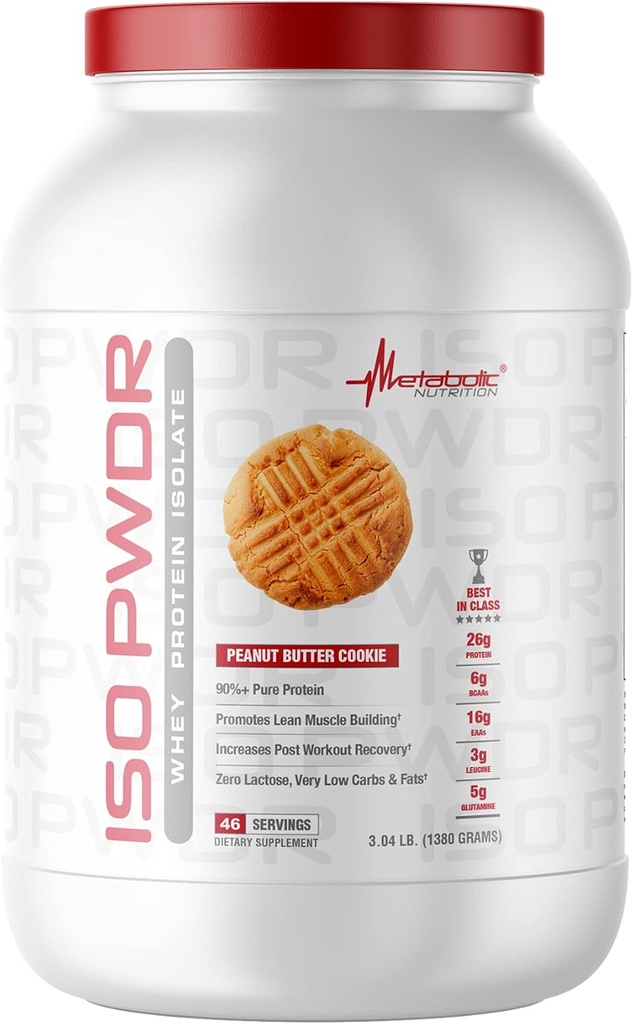 Metabolic Nutrition Whey Protein Isolate ISO PWDR Peanut Butter Cookie, 3.04lb, 23 Servings, 26g Protein, Fast Digesting, Zero Carbs, Herkullinen Maku, Erittäin alhainen Karbs & Fat, Zero Laktoosi