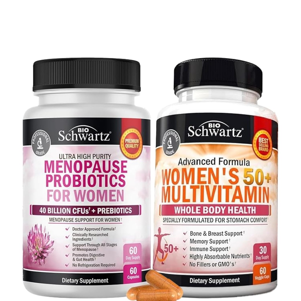 BioSchwartz Probiotic Menopause Supplement for Women (2 Month Supply) Plus Daily Multivitamin för kvinnor 50 & över (1 månads leverans)