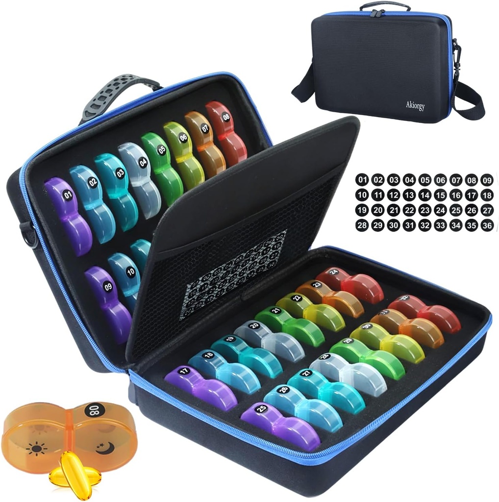 Kuukausittainen pilleri Organizer Box 2 Kertaa päivässä, Kuukausittainen pilleri laatikko AM 32 päivän taskulaukku tapauksessa, Traval pilleri laatikko kannettava kova tapauksessa, Erittäin suuri lääke laatikko Holds vitamiini, Turska Maksa öljy & täydentää