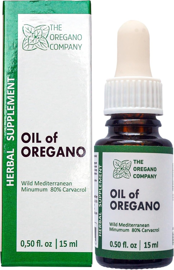OREGANO COMPANY - Oil of Oregano 0,50 fl. oz 15 ml Liquid, Drops, Vegan, Vegetarian, Aceite De Oregano, Syötävä ruoka Grade lisäravinteet,High Natural Carvacrol Potency,Wild Oregano Oil Extract Tincture