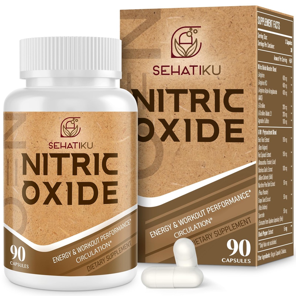 Nitric Oxide Supplement, Nitric Oxide Booster & 6-i-1 Phytonutrient Blend för hjärta, flöde, immun - 90 kapslar (1 flaska)