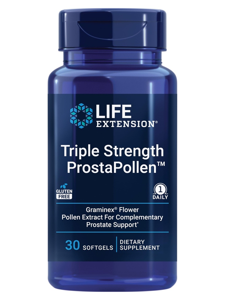 Life Extension Triple Strength ProstaPollenTM, Eturauhasten terveys, Eturauhastoiminta, Kukkasiitosuute, Gluteeniton, 30 pehmogeeliä