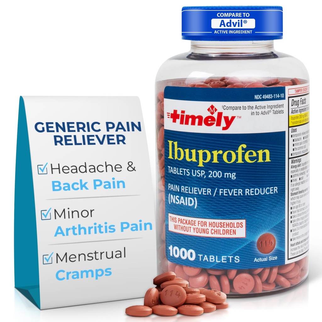 Time-Cap LBS, INC. Aikaisin Ibuprofeeni 200 mg 1000 tablettia - kivunlievitys tabletteja ja kuumeen reduktori - päänsärkyyn, kuukautiskipuun, hammassärkyyn, lihaskipuun, niveltulehduskipuun ja kehonsärkyyn