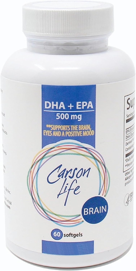 Carson Life DHA EPA Omega 3 Supplement ... Advanced EPA DHA Omega 3 Supplement Brain Function Support, Memory, Eye Function, and Positive Mood - Made in USA - 60 Softgels