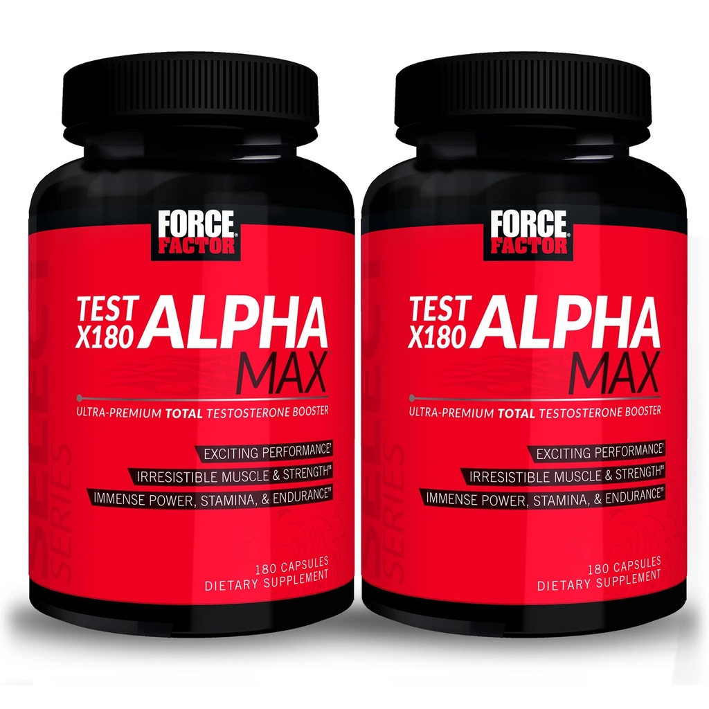 FORCE FACTOR Test X180 Alpha Max, 2-Pack, Total Testosteron och Nitric Oxide Booster för män med Fenugreek Seed & Tribulus för att öka blodflödet och förbättra manlig atletisk prestanda, 360 kapslar
