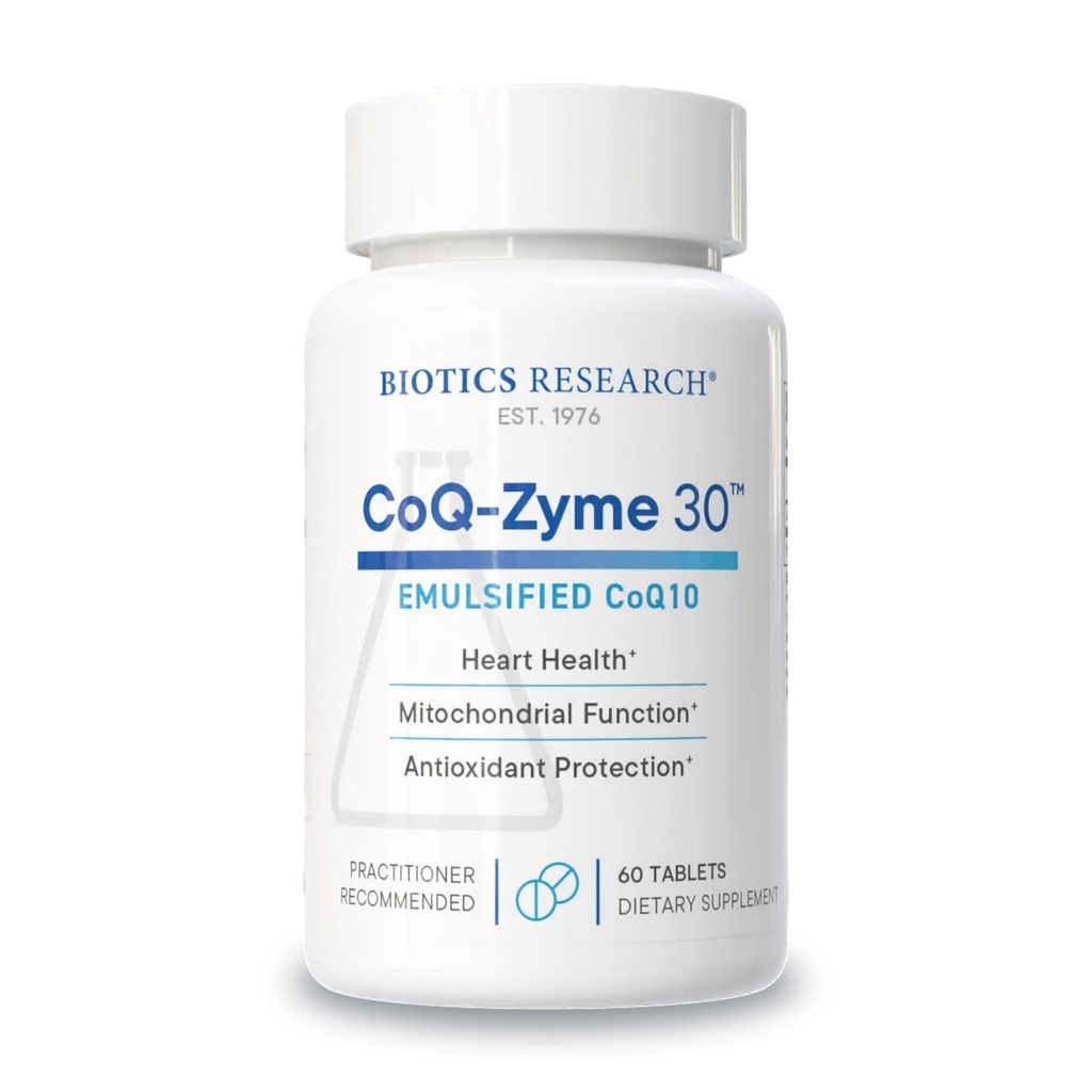 Biotics Research CoQZyme 30 Milligramma emulgoitua koentsyymiä Q10 CoQ10, Supplies Superoksidi dismutaasi ja katalaasi, kaksi tärkeää antioksidanttia 60 Tabs